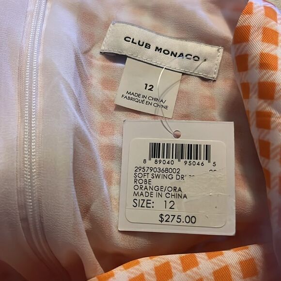 Club Monaco Orange Soft Swing Maxi Dress Gingham Check New Size 12 - Picture 6 of 7